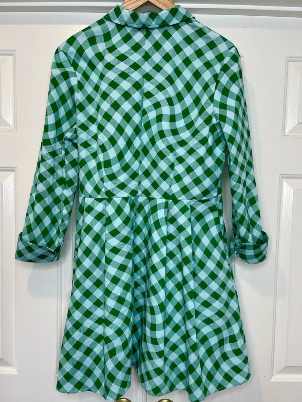 Scoop Green Wavy Gingham Shirt Dress Button Front Fit & Flare L | Preppy Summer - Picture 4 of 7